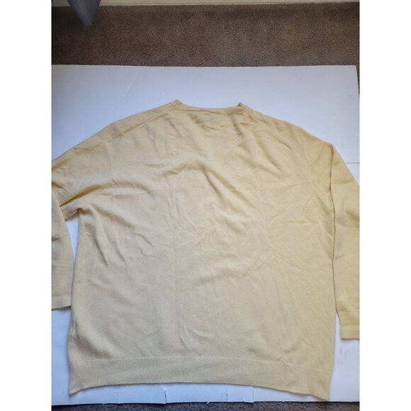 LAND’S END 100% Cashmere V Neck Sweater VINTAGE 90s Buttercup Yellow XXL Preppy - Picture 9 of 9